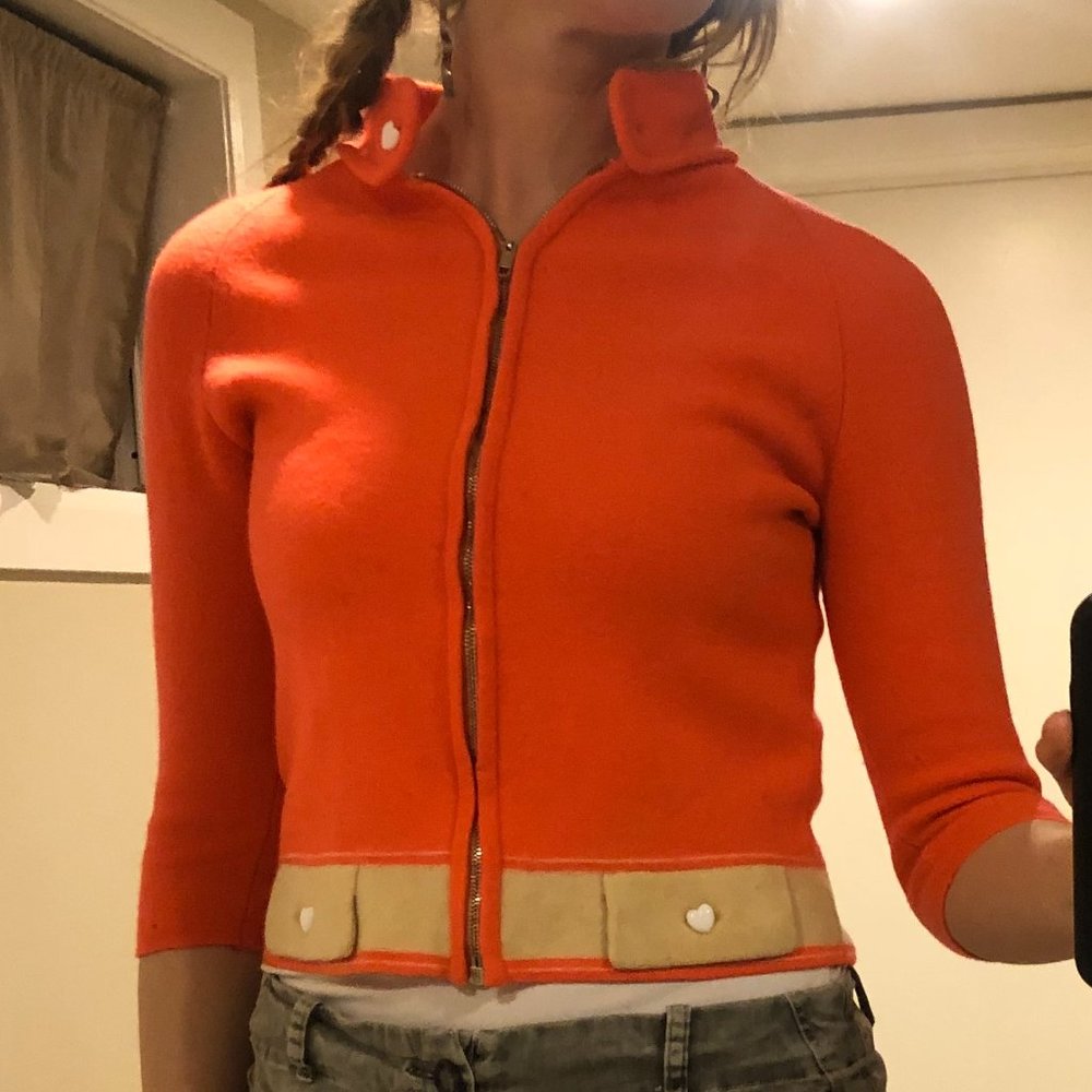Vintage Wool Neon Orange Italian Sweater Jacket